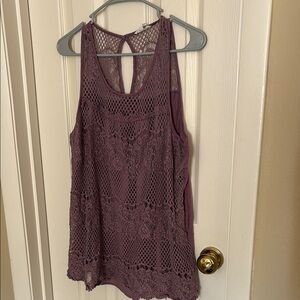Maurices Purple Tank Top with Rounded Neckline and Lace Overlay